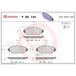 Comparateur de prix : Jeu de 4 plaquettes de frein BREMBO P 85 144 - Réf. 1396552