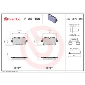 Kit de plaquettes de frein, frein à disque P 85 150 Brembo P85150 pas cher