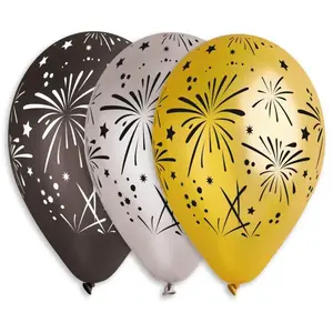 Comparateur de prix : RueDeLaFete 50 Ballons Feu d'artifice - 33 Cm - Argent, Doré et Noir