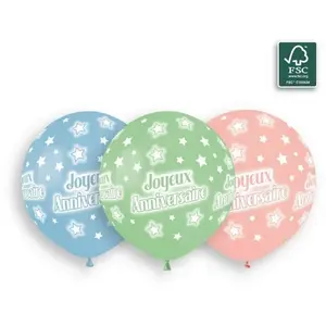 RueDeLaFete 3 Ballons 48 cm - Joyeux Anniversaire pas cher