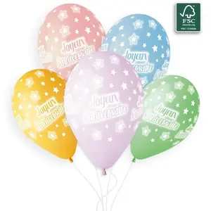 Comparateur de prix : RueDeLaFete 5 Ballons Imprimé Joyeux Anniversaire - 33 Cm - Pastel