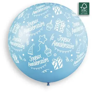 Comparateur de prix : RueDeLaFete Ballon Joyeux Anniversaire Rond - 80 Cm - Bleu