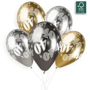 Comparateur de prix : RueDeLaFete 5 Ballons 40 Ans - 33 Cm - Or Et Argent