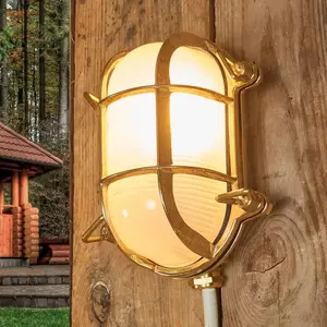 Moretti Luce Applique murale d'extérieur ovale Bengt laiton, verre opa...Vendu parluminaire