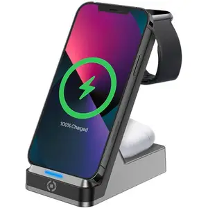 Chargeur sans fil 3-en-1 Celly avec support gris
