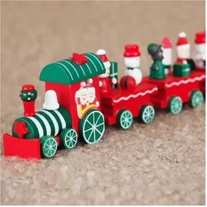 Train De Noël En Bois Avec 6 Wagons 32cm Décorations De Noël Rouges Et... pas cher