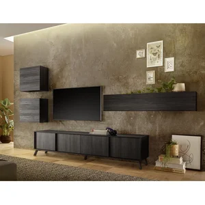 CALICOSY Meuble TV 4 portes - L205 cm - 205 cm X 40 cm X 48 cm - CITY Noir pas cher