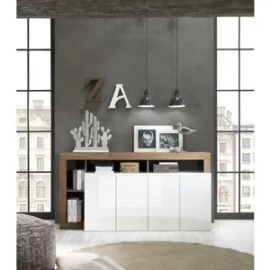 3S. x Home Buffet 4 portes blanc lacqué brillant bois mercure pas cher