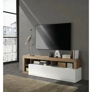 3S. x Home Meuble TV un abattant blanc lacqué brillant bois mercure pas cher