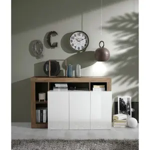 3S. x Home Buffet 3 portes blanc lacqué brillant bois mercure pas cher