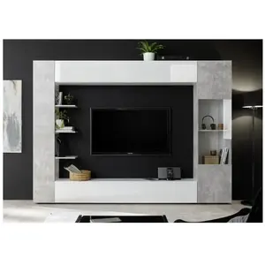 Comparateur de prix : Vente-Unique Mur TV SIRIUS avec rangements - Coloris : Blanc laqué et béton