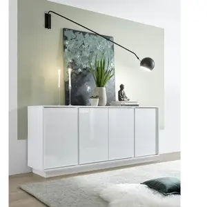 3S. x Home Buffet 4 portes ICE laqué blanc brillant pas cher