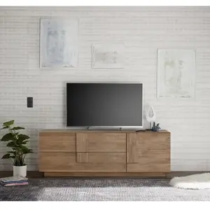 CALICOSY Meuble TV 2 tiroirs et 1 porte - L182 cm - 182 cm X 44 cm X 63 cm - JUPITER Chêne Artisan pas cher