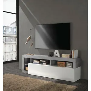 3S. x Home Meuble TV un abattant blanc lacqué brillant béton pas cher