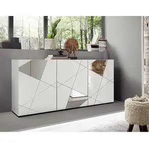 Comparateur de prix : 3S. x Home Buffet 3 portes VITTORIA blanc laqué avec sérigraphie