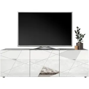 Comparateur de prix : Victory 3S. x Home Meuble TV 3 portes VITTORIA blanc laqué avec sérigraphie