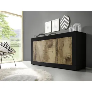 CALICOSY Buffet 3 portes - L160 cm - 160 cm X 42 cm X 85,8 cm - INITIAL - Noir mat pas cher