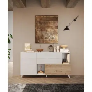 VENTE-UNIQUE Buffet avec 2 portes, 2 tiroirs et 2 niches - Naturel et blanc laqué - DONALAVendu parkaufland