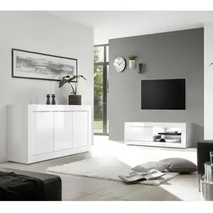 3S. x Home Meuble TV 1 porte BASIC laqué blanc brillant pas cher