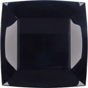 Comparateur de prix : Paquet de 8 assiettes PLASTIQUE rigide Carré, NOIR 23 cm
