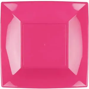 Comparateur de prix : Paquet 8 assiettes plastique rigide Carré, FUCHSIA grandes 29 cm