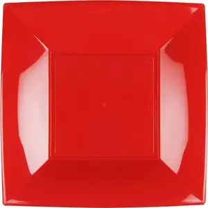Comparateur de prix : Paquet de 8 assiettes PLASTIQUE rigide Carré, ROUGE 23 cm