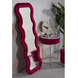Comparateur de prix : Miroir mural en velours fuchsia 60x6x160 cm (taille miroir 42x144 cm)