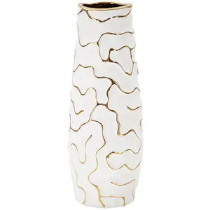Comparateur de prix : Vase en céramique blanc et or Ø 12x29,5  cm