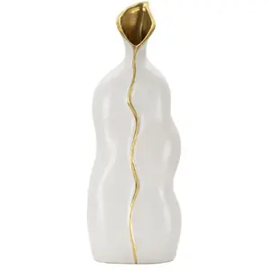Comparateur de prix : MAURO FERRETTI Vase décoratif en céramique blanc et doré 19,5x10x50 cm
