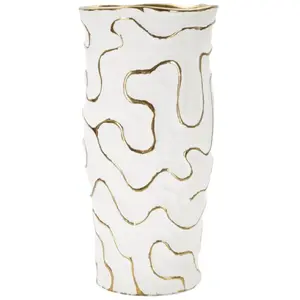 Comparateur de prix : Vase décoratif en céramique blanche et dorée Ø 16x32,5 cm