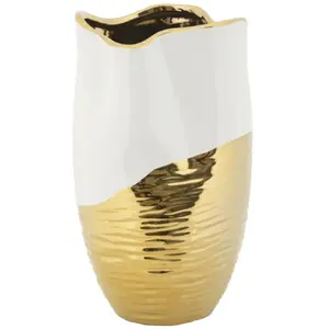 Comparateur de prix : Vase en céramique doré et blanc ø 20x35 cm
