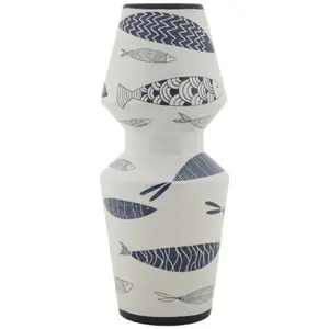 Comparateur de prix : MAURO FERRETTI Vase en céramique blanche avec poisson ø 14x34 cm