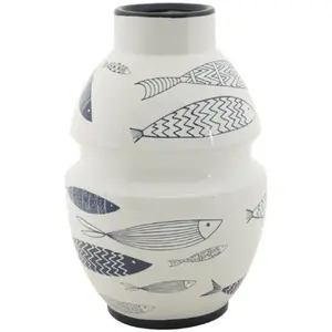 Comparateur de prix : MAURO FERRETTI Vase en céramique blanche avec poisson ø 21x31 cm