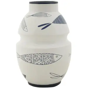Comparateur de prix : MAURO FERRETTI Vase en céramique blanche avec poisson ø 15x24 cm