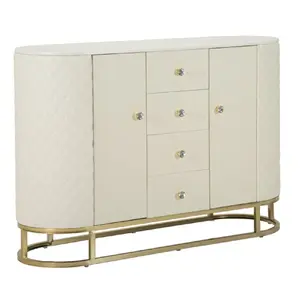 MAURO FERRETTI Meuble en métal doré et simili cuir crème 120x40x85 cm pas cher