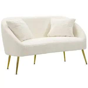 Mauro Ferretti Canapé 2 places en métal et tissu blanc avec coussins 137x69x79 cm