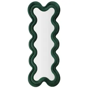 Miroir mural en velours vert 58x4x160 cm pas cher