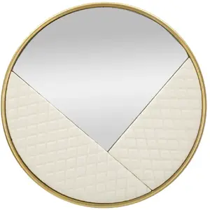 Mauro Ferretti Miroir mural en bois et faux cuir matelassé crème Ø80x3 cm pas cher