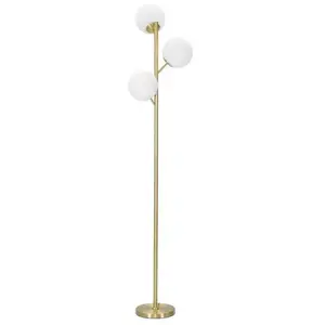 Comparateur de prix : Lampadaire - GLAMY - 3 Lumières - Métal Doré - Verre Blanc - Design Contemporain