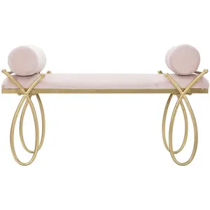 Comparateur de prix : Banquette en métal doré et assise en velours rose 113x49x53 cm