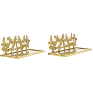 MAURO FERRETTI Lot de 2 étagères papillons et plateau miroir 43x19,2x16,5 cm