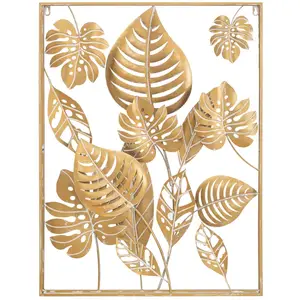 Comparateur de prix : Mauro Ferretti - Panneau mural en fer Jungle doré - 60x80X6.5 cm T.U