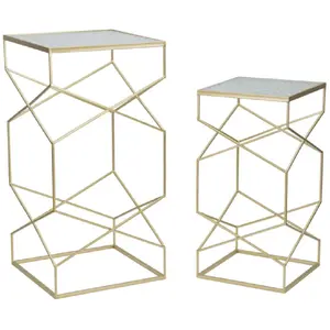 Comparateur de prix : MAURO FERRETTI Lot de 2 tables basses en métal doré et verre 50x50x100-40x40x80 cm