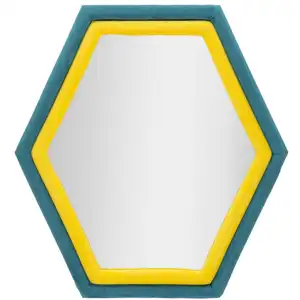 Mauro Ferretti Miroir mural en velours bleu et jaune 75x4x80 cm