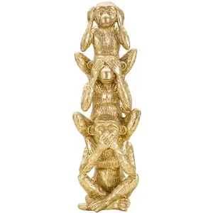 Mauro Ferretti - Sculpture tour de singes dorée - Ø 10.5x30 cm T.U pas cher