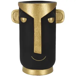 MAURO FERRETTI Vase tête tribale en résine noire et dorée 30x23,5x40 cm