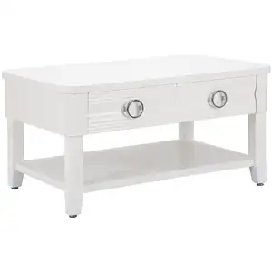 Comparateur de prix : MAURO FERRETTI Table basse avec 2 tiroirs et étagère en bois blanc 90x60x47