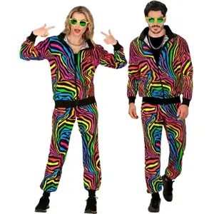 W WIDMANN MILANO Party Fashion - Costume survêtement, motif animal tigre, néon, imprimé animal, tenue des années 80, survêtement, tenue Bad Taste, déguisements de carnaval pas cher