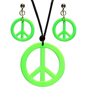 Collier hippie vert néon avec boucles d'oreilles kit d'accessoires fluo pour soirée et festival pas cher