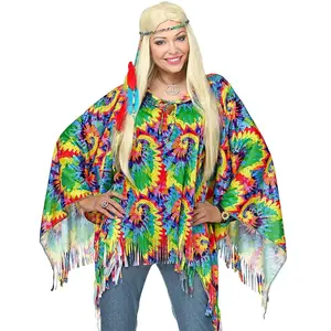 Comparateur de prix : WIDMANN Poncho - Coloré - Adulte - Psychédélique - Tour de tête inclus - Franges